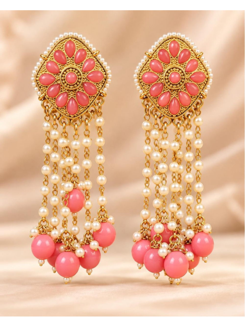 Pink Pearl Tassel Earrings | Indian Statement Jewelry